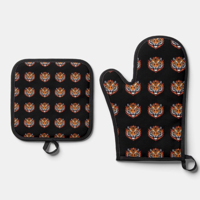 Stiller Tiger – Präzision und Kraft Ofenhandschuh & Topflappen-Set (Vorderseite)