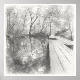 Stiller Übergang – Tuschemalerei Wabi-Sabi Reflexi Poster