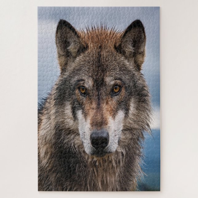 Stiller Wächter – Ein kraftvolles Porträt des Wolf Puzzle (Vertikal)