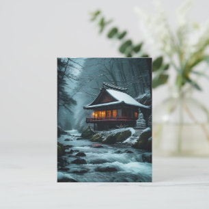 Stiller Winter: Stiller Tempel am Winterfluss Postkarte