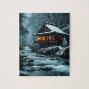 Stiller Winter: Stiller Tempel am Winterfluss Puzzle