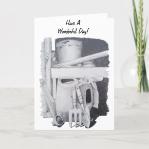 Stilles Leben zeichnend Gartenwerkzeuge für Gärtne Karte