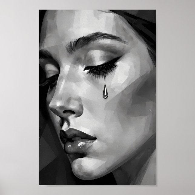 Stilles Leid Monochromes Porträt Poster (Vorne)