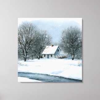 Stilles Schneefall Cottage Winter Leinwanddruck
