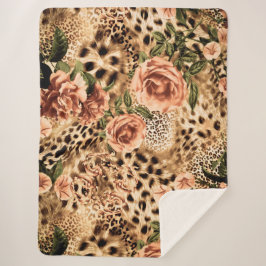 Stillistisches Leopardenmuster Druck mit Blume Tex Sherpadecke