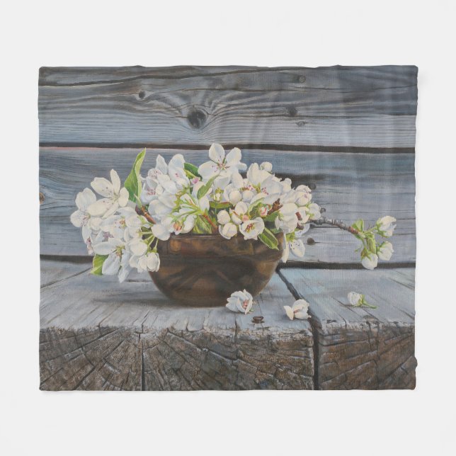 Stillleben Apfelblüte – Original Kunstdruck Fleecedecke (Vorderseite (Horizontal))