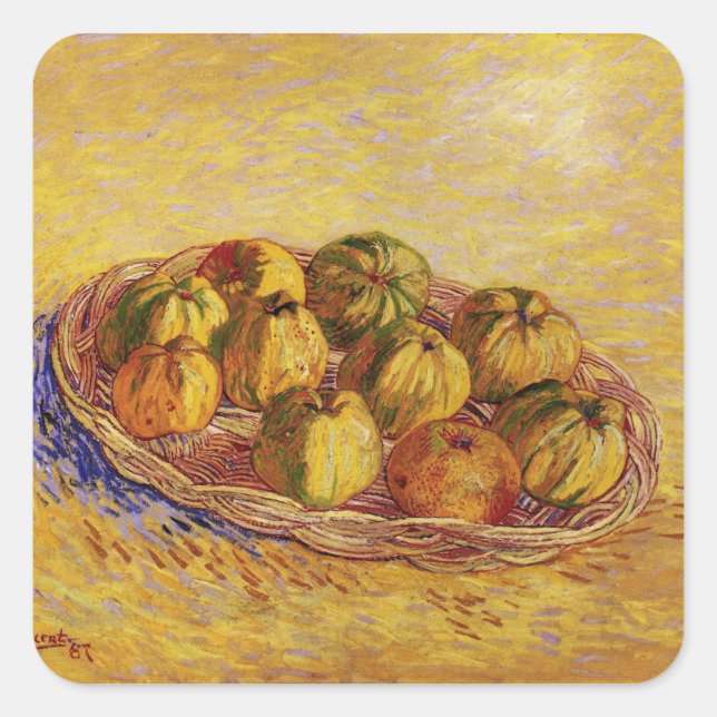 Stillleben, Äpfelkörbe von Vincent van Gogh Quadratischer Aufkleber (Vorderseite)