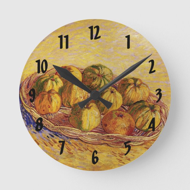 Stillleben, Äpfelkörbe von Vincent van Gogh Runde Wanduhr (Vorderseite)