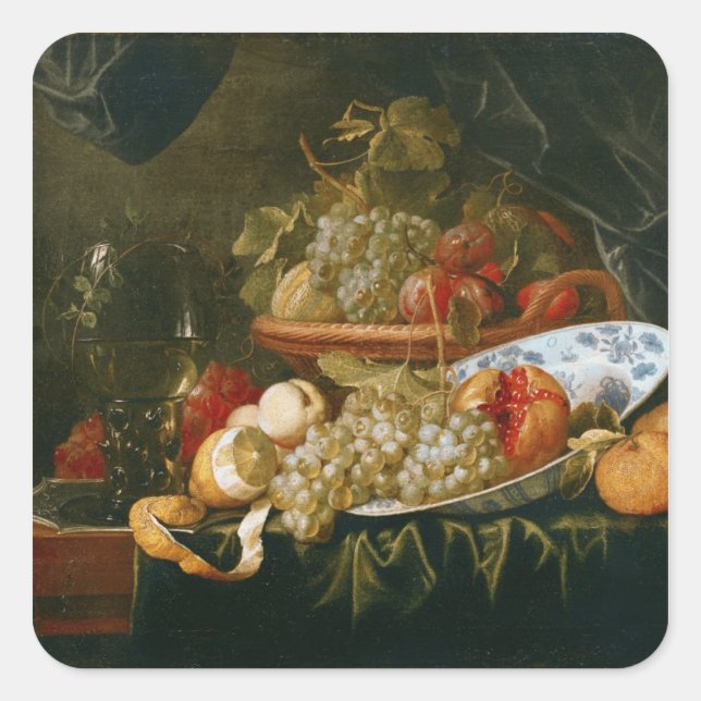 Stillleben bei Obst Quadratischer Aufkleber (Vorderseite)