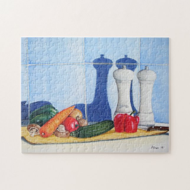 Stillleben bemalt Gemüse auf der Tafel Puzzle (Horizontal)