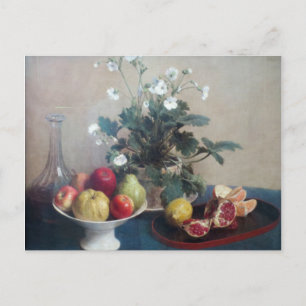 Stillleben Blume Gericht Obst und Karaffe Postkarte