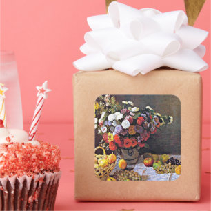 Stillleben, Blume und Obst, Kunstwerke, Quadratischer Aufkleber