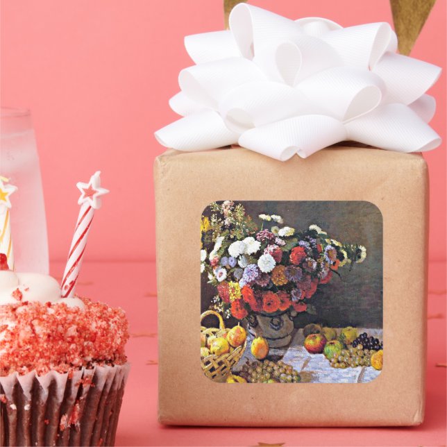 Stillleben, Blume und Obst, Kunstwerke, Quadratischer Aufkleber (Party)