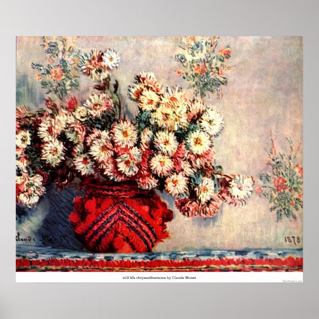 Stillleben Chrysanthemen von Claude Monet Poster (Vorne)