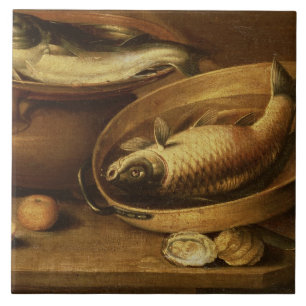 Stillleben der Fische und der Zitronen Fliese