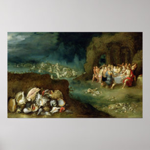 Stillleben der Muscheln mit dem Götterfest Poster