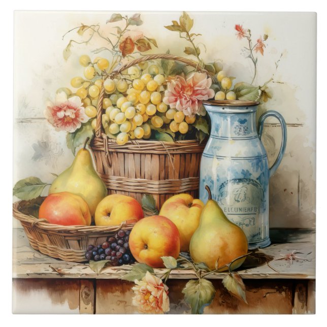 Stillleben im Stil der alten Welt - Keramik Fliese (Vorderseite)