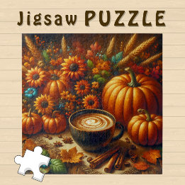 Stillleben Kürbis Kaffee orange Herbstblumen Puzzle