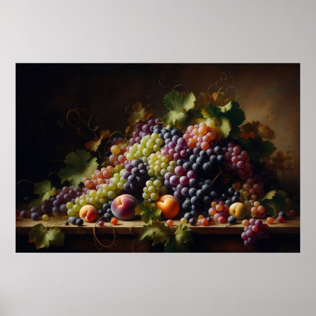 Stillleben-Malerei mit Trauben und Früchten Poster (Vorne)