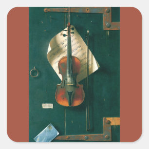 Stillleben mit alter Violine von William Michael H Quadratischer Aufkleber