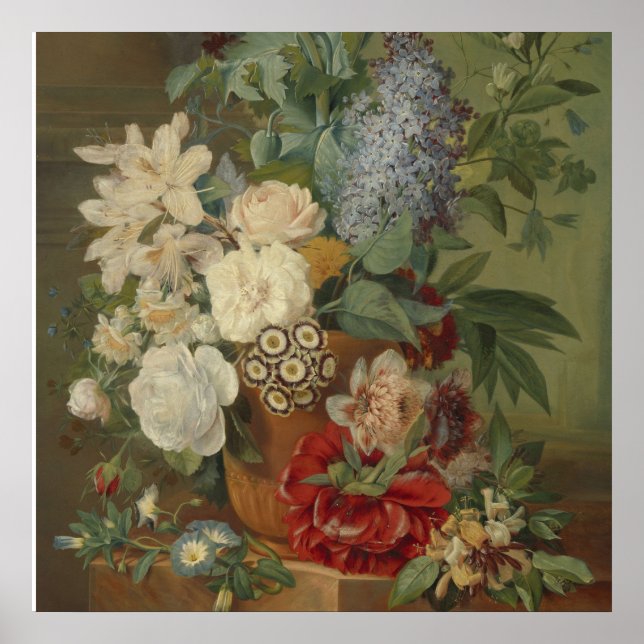 Stillleben mit Blume in der Terrakotta-Vase Poster (Vorne)