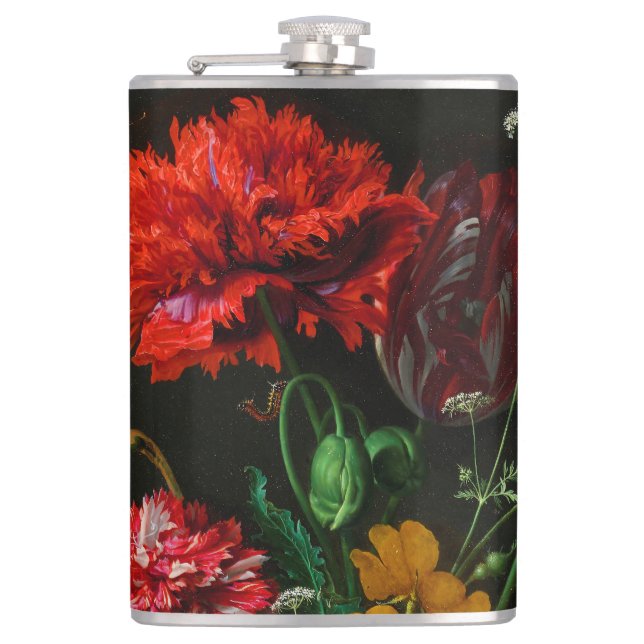 Stillleben mit Blume in einer Glasvase Flachmann (Vorderseite)