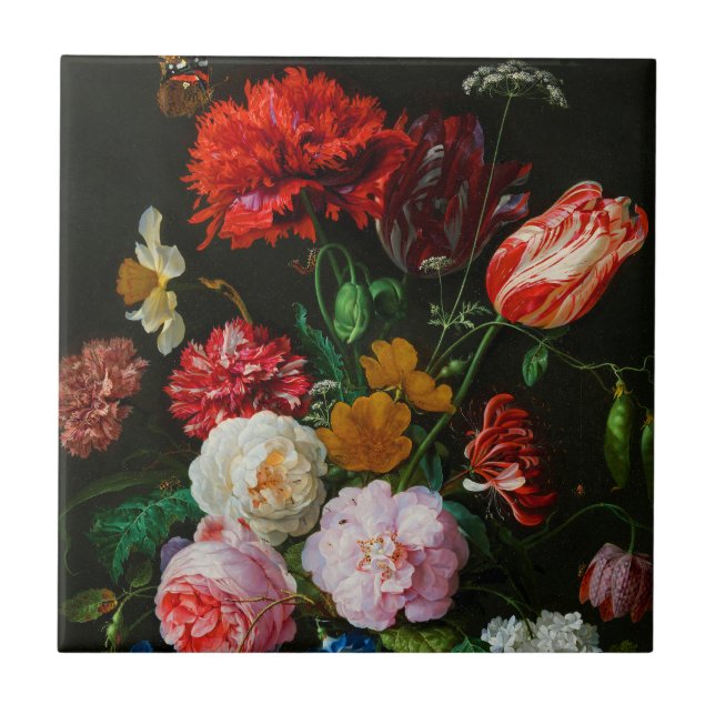 Stillleben mit Blume in einer Glasvase Fliese (Vorderseite)