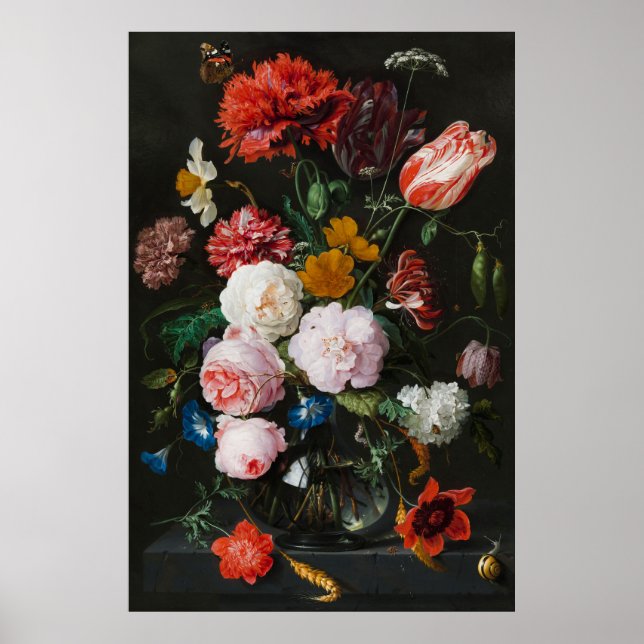Stillleben mit Blume in einer Glasvase von Heem Poster (Vorne)