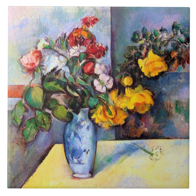 Stillleben mit Blume in einer Vase, Paul Cezanne Fliese (Vorderseite)