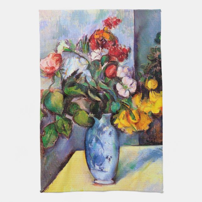 Stillleben mit Blume in einer Vase, Paul Cezanne Geschirrtuch (Vertikal)