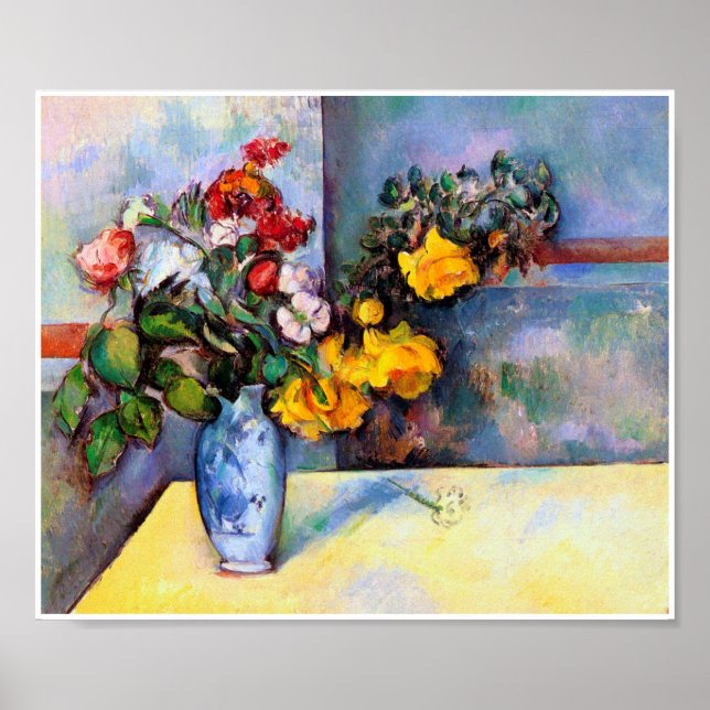 Stillleben mit Blume in einer Vase, Paul Cezanne Poster (Vorne)