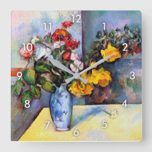 Stillleben mit Blume in einer Vase, Paul Cezanne Quadratische Wanduhr