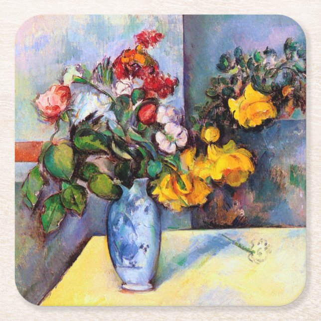 Stillleben mit Blume in einer Vase, Paul Cezanne Rechteckiger Pappuntersetzer (Vorderseite)