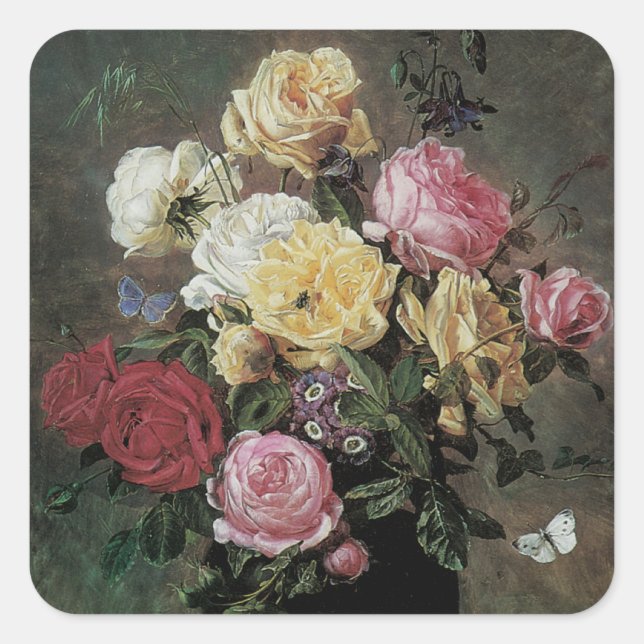 Stillleben mit Blume in Vase von Olaf Hermansen Quadratischer Aufkleber (Vorderseite)