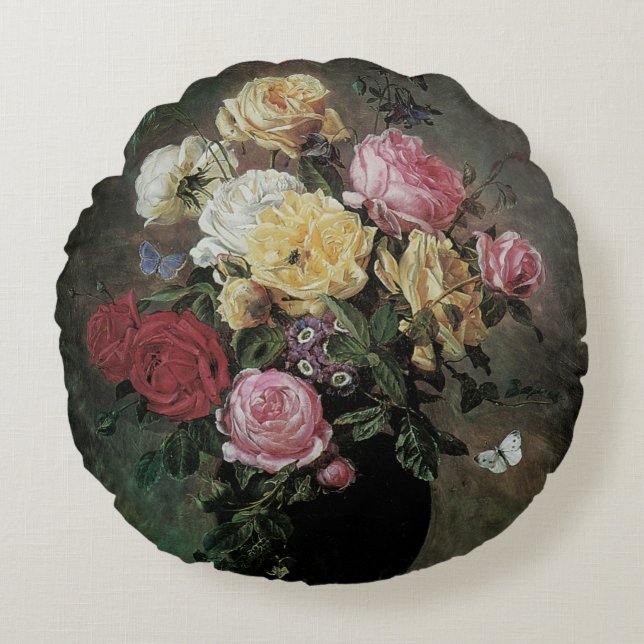 Stillleben mit Blume in Vase von Olaf Hermansen Rundes Kissen (Vorderseite)