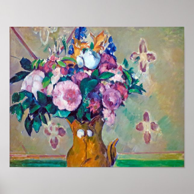 Stillleben mit Blume, Paul Cezanne Poster (Vorne)