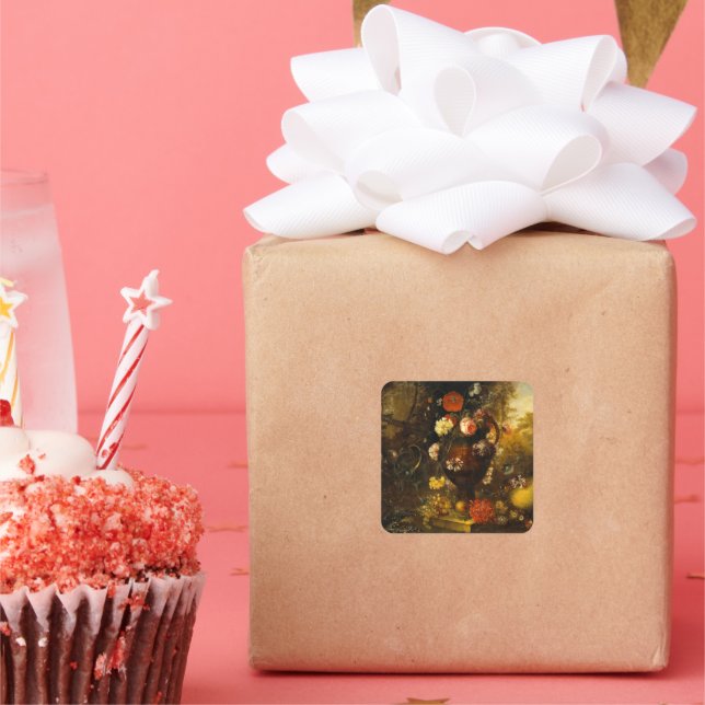 Stillleben mit Blume Quadratischer Aufkleber (Party)