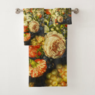 Stillleben mit Blume und Obst Badhandtuch Set