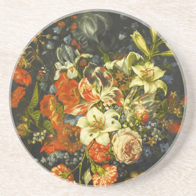 Stillleben mit Blume und Obst Getränkeuntersetzer (Vorne)