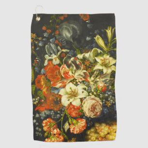 Stillleben mit Blume und Obst Golfhandtuch