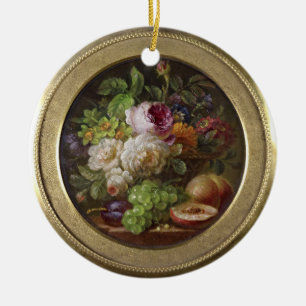 Stillleben mit Blume und Obst Keramik Ornament