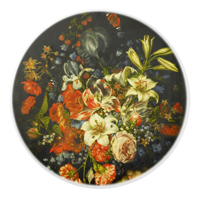 Stillleben mit Blume und Obst Keramikknauf (Vorderseite)