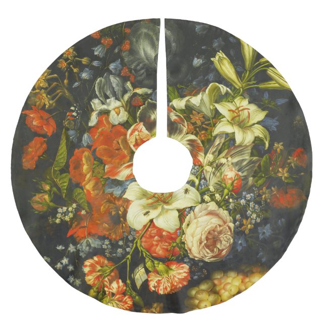 Stillleben mit Blume und Obst Polyester Weihnachtsbaumdecke (Vorderseite)