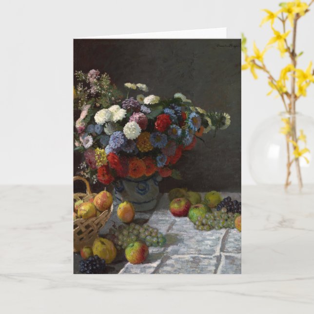 Stillleben mit Blume und Obst von Claude Monet Karte (Gelbe Blume)