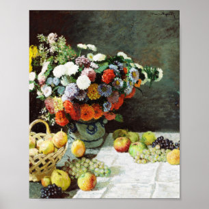 Stillleben mit Blume und Obst von Claude Monet Poster