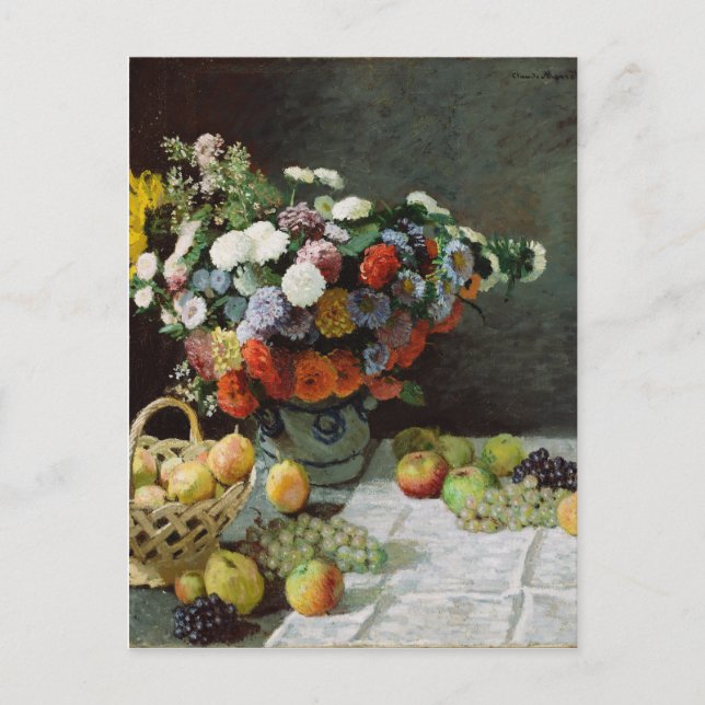 Stillleben mit Blume und Obst von Claude Monet Postkarte (Vorderseite)