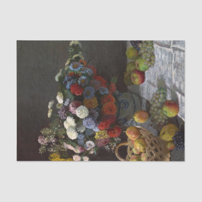 Stillleben mit Blume und Obst von Claude Monet Seidenpapier (Vorderseite)