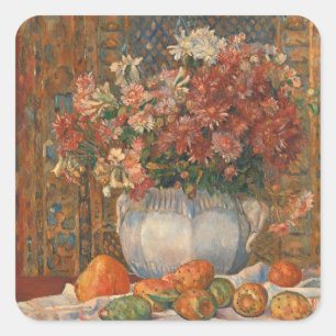 Stillleben mit Blume und Prickly Birnen, Renoir Quadratischer Aufkleber