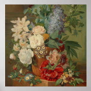 Stillleben mit Blumen in einer Terrakottavase Poster