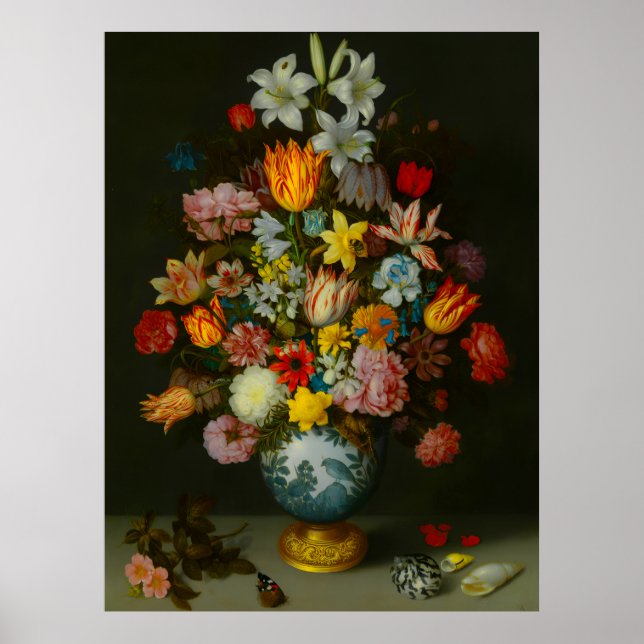 Stillleben mit Blumen in einer Wan-Li-Vase  Poster (Vorne)